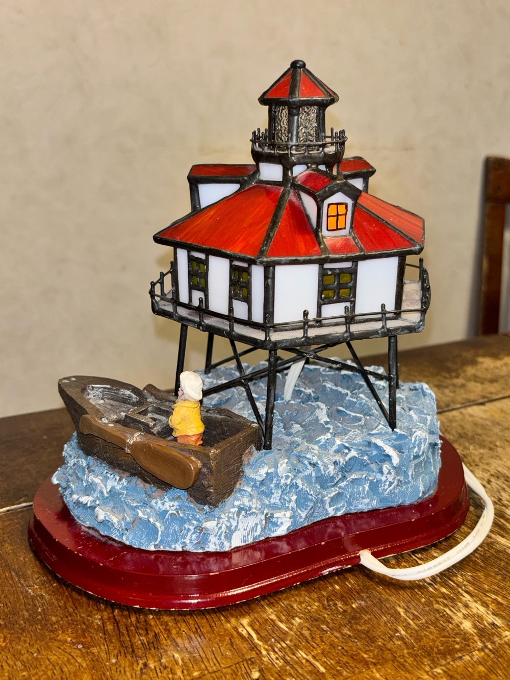 Vintage Lighthouse Lamp Nautical Stained Glass Style Lighted Coastal Decor - Picture 4 of 11